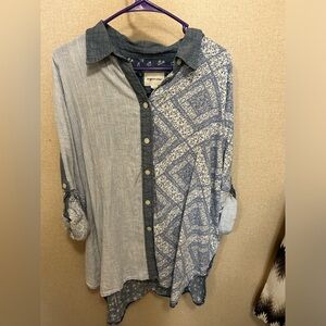 American Eagle Over sized Denim shirt with paisley patch work detail! NWOT